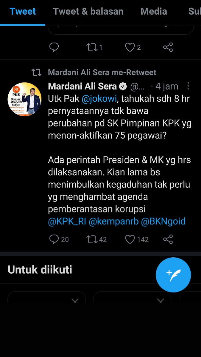 Tanggapi Pernyataan Jokowi Soal Kasus 75 Pegawai KPK, Mardani: Sudah 8 Hari Tidak Bawa Perubahan!
