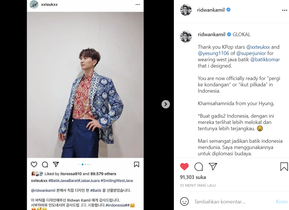 Makin Lokal, Dua Anggota Super Junior Pakai Batik Rancangan Ridwan Kamil
