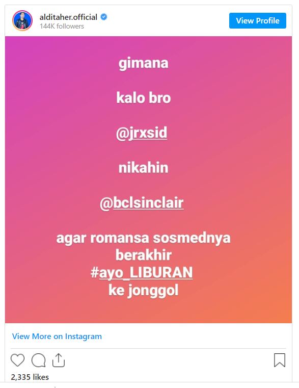 Aldi Taher Minta Jerinx Nikahi BCL, Bikin Nora Alexandra Istri Jerinx Meradang