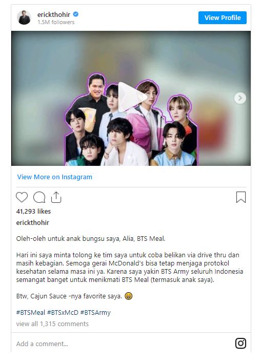 Erick Thohir Juga Ikutan Berburu BTS Meal Demi Anaknya