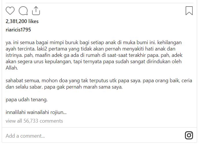 Baru Tahu Ayahnya Meninggal, Ria Ricis Bilang Ini Semua bagai Mimpi Buruk