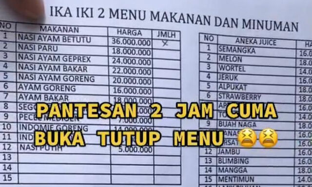 Harga Makanan di Warung Ini Seharga DP Mobil, Air Putihnya Rp7 Juta?