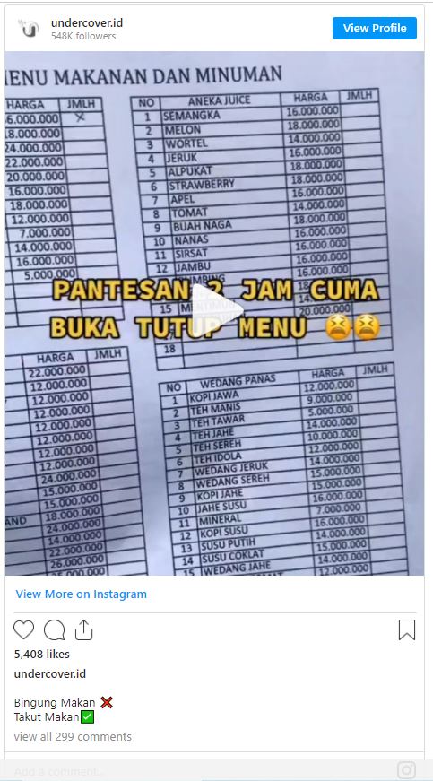 Harga Makanan di Warung Ini Seharga DP Mobil, Air Putihnya Rp 7 Juta?