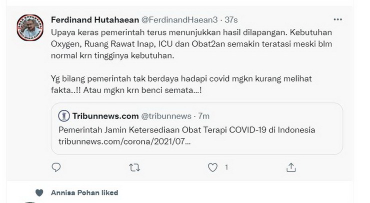 Ferdinand Sindir Haters: Yang Bilang Pemerintah Tak Berdaya Hadapi Covid Hanya Benci Semata!