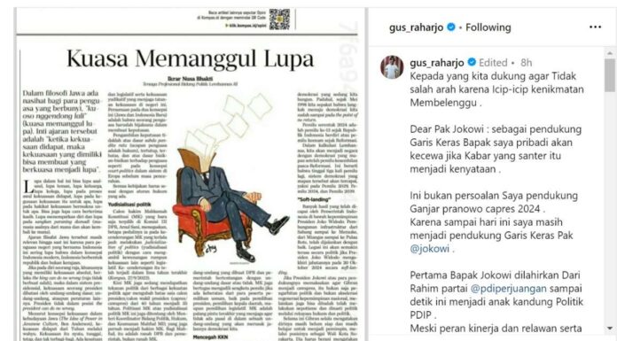 Isu Politik Dinasti Jokowi Bikin Resah Pendukungnya, Gus Raharjo Sampaikan Ini Politik dinasti Jokowi