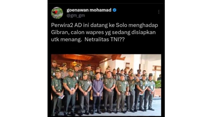 Goenawan Mohamad Bagikan Foto Rombongan Perwira TNI Bersama Gibran, Rupanya Foto Lama Goenawan Mohamad