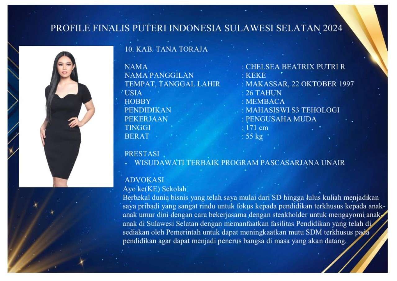 Dukung Chelsea Beatrix Putri di Ajang Puteri Indonesia 2024, Ini Pesan Ketua HIPMI Sulsel
