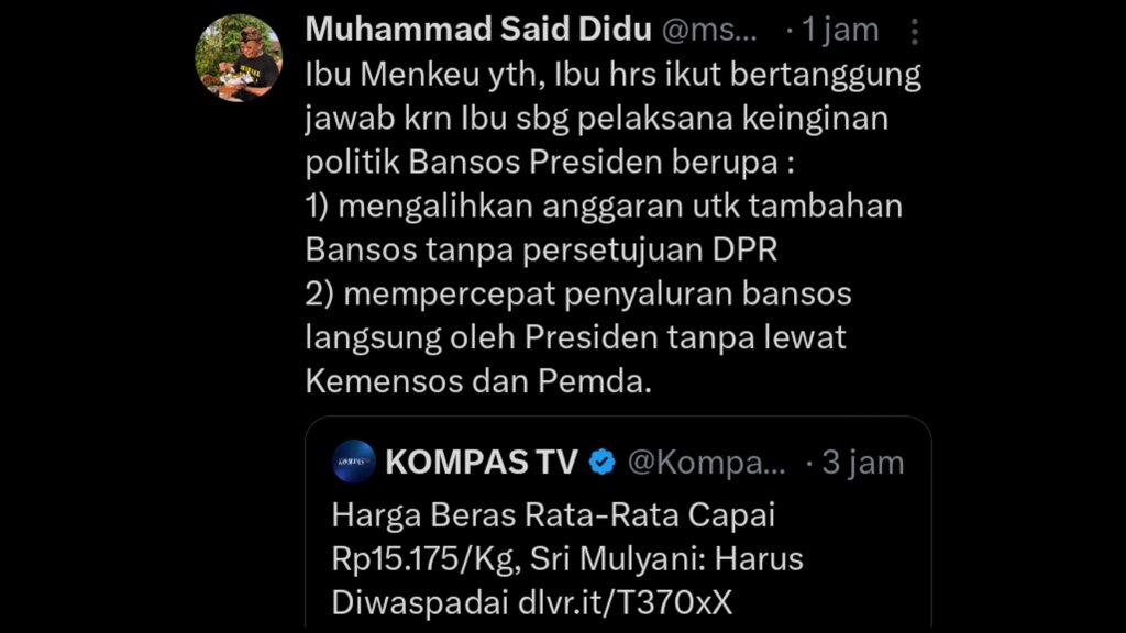 Harga Beras Kian Melambung Tinggi, Said Didu Minta Menkeu Ikut Bertanggung Jawab