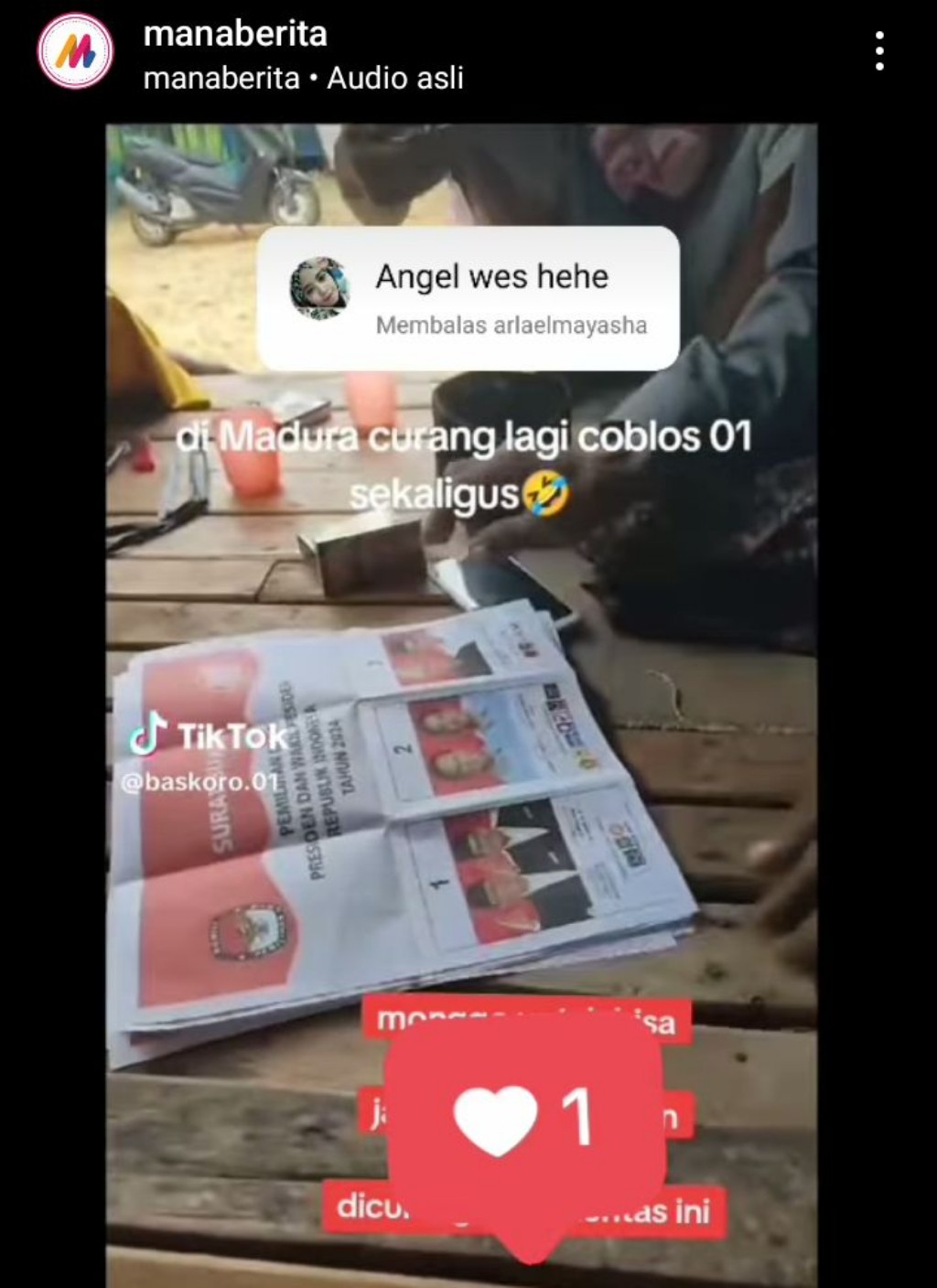 Viral, Oknum Warga di Madura Coblos Kertas Suara Anies-Muhaimin Sebelum Pemilu