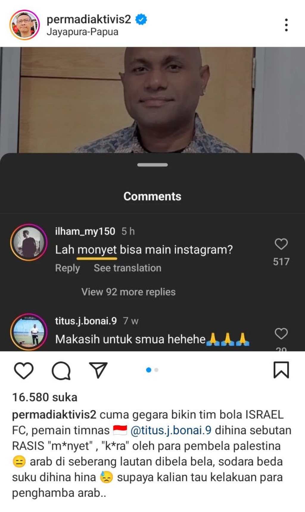 Gegara Israel FC Papua, Eks Timnas Titus Bonai Dihina dengan Sebutan Monyet