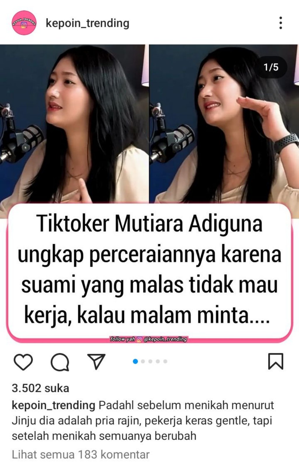 TikToker Mutiara Adiguna Ungkap Alasan Cerai: Suami Malas Kerja, Malam Minta Jatah