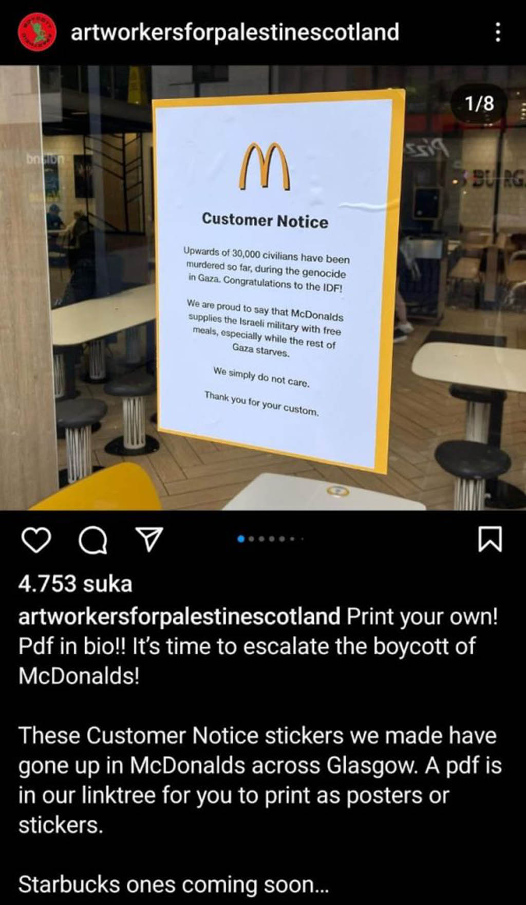 Hoaks Poster Pengumuman McDonalds Ucap Selamat ke IDF dan Tidak Peduli dengan Gaza