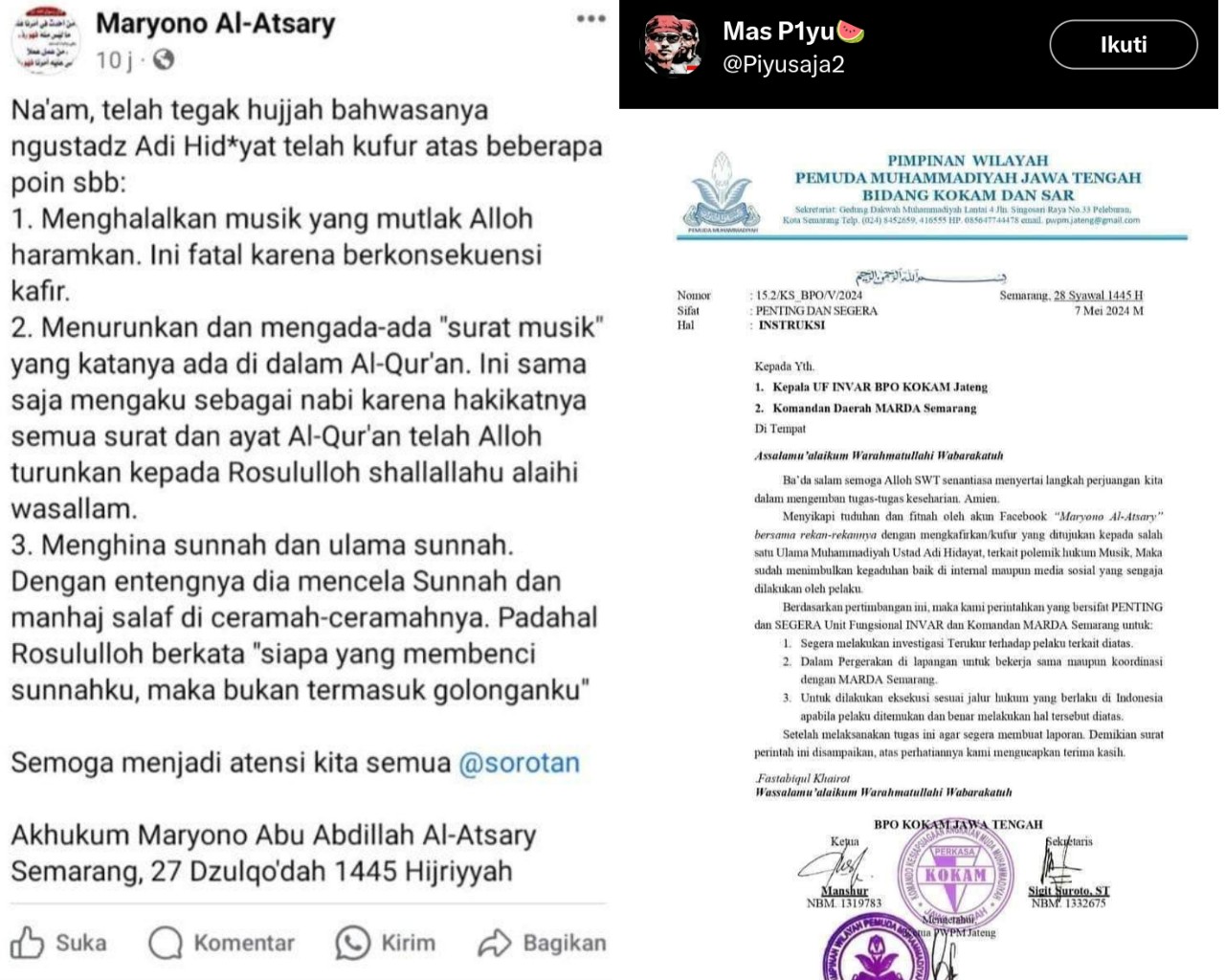 Sebut Ustadz Adi Hidayat Kafir, Maryono Al-Atsary Diburu Pemuda Muhammadiyah Jateng