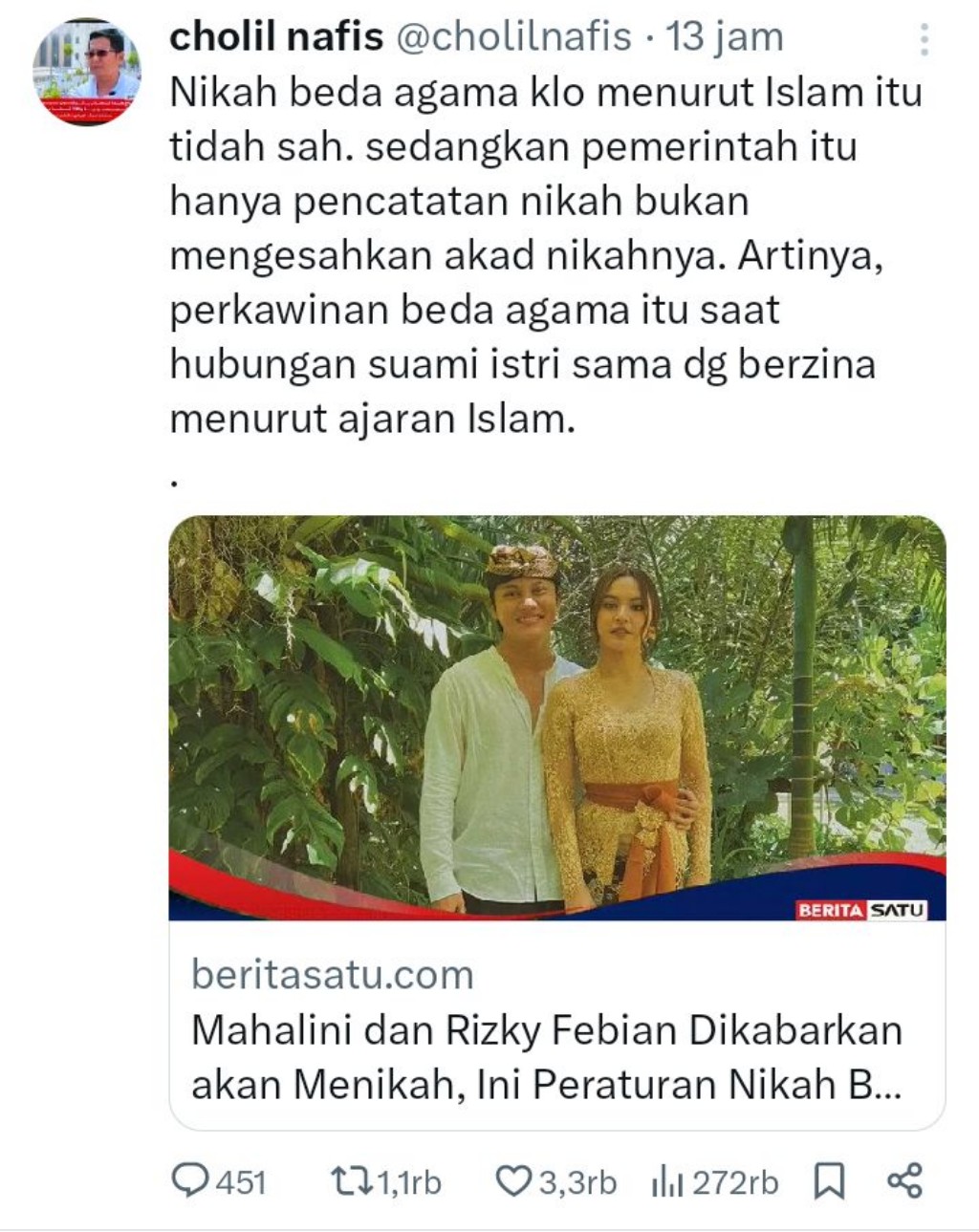 Mahalini dan Rizky Febian Menikah Beda Agama, MUI: Sama Saja Berzina