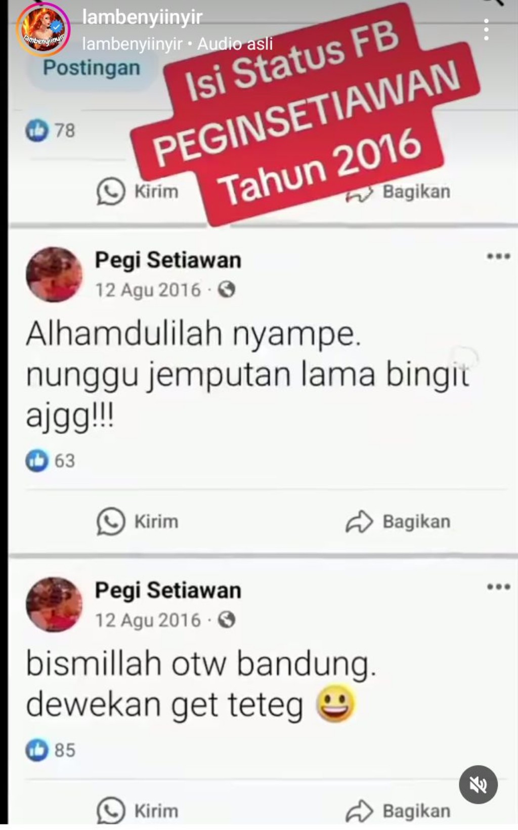 Rekam Jejak Postingan Pegi Setiawan, Agustus 2016 Merantau ke Bandung