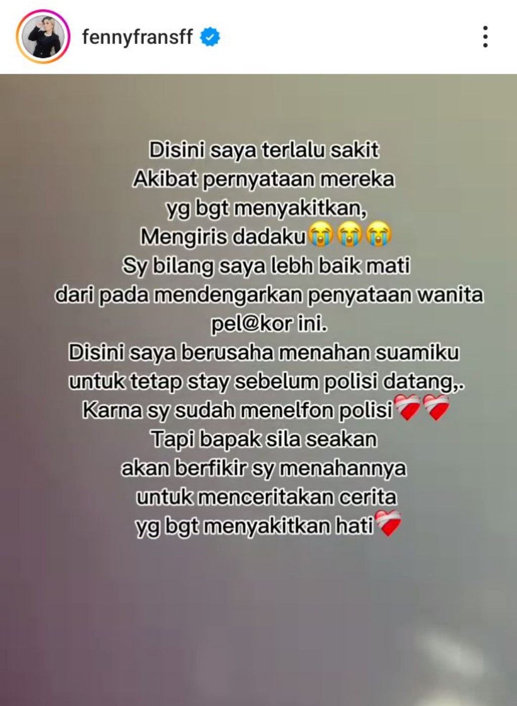 Suami Selingkuh, Selebgram Fenny Frans Sempat Panggil Polisi dan Ingin Bunuh Diri