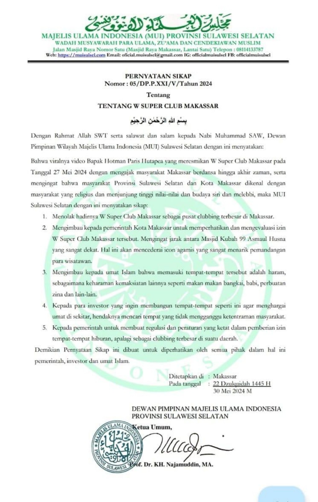 THM Hotman Paris di Makassar Satu Kawasan Masjid Kubah, MUI: Mencederai Ikon Agamis