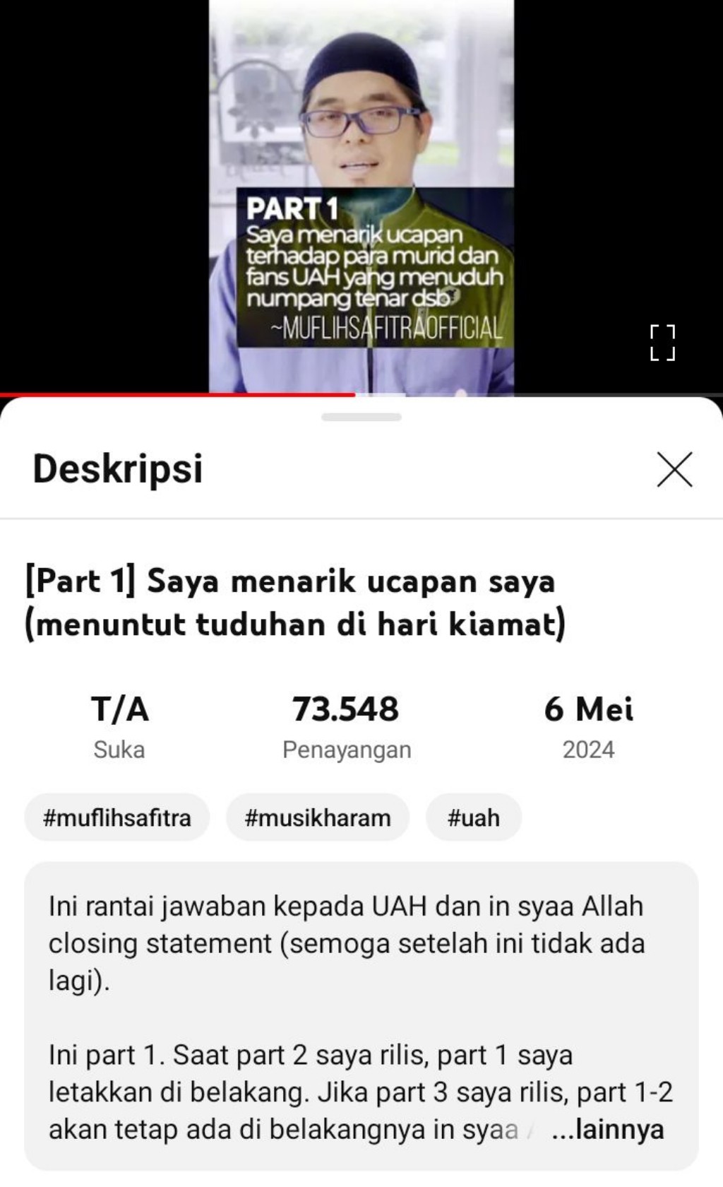 Polemik Musik, Muflih Safitra Tarik Ucapan Tuntut Pendukung Ustadz Adi Hidayat di Hari Kiamat