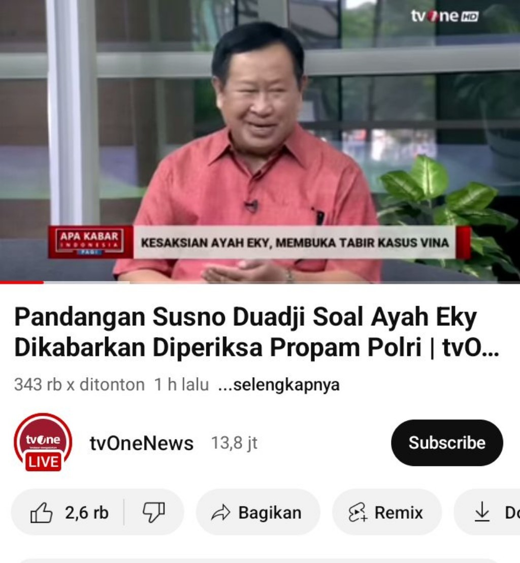 Susno Duadji: Rudiana Ayah Eky Harus Diperiksa, Kemungkinan Dia Terpengaruh Kesaksian Aep