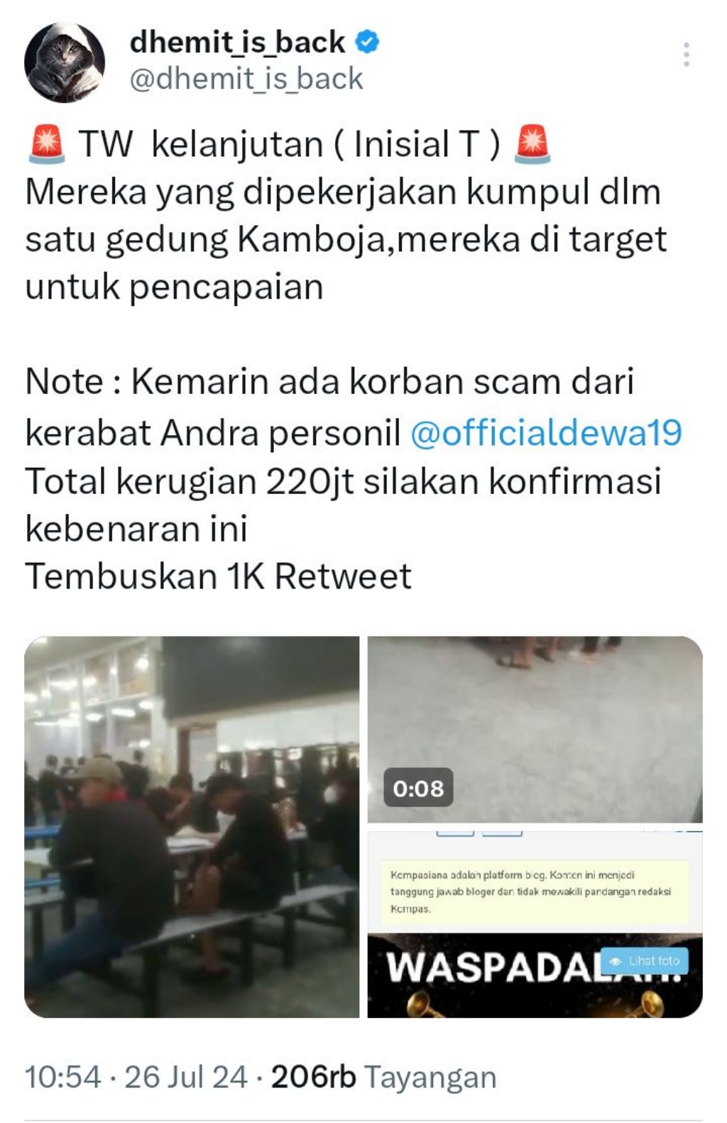 Beredar Video, WNI Pekerja Bandar Judol Inisial T di Kamboja
