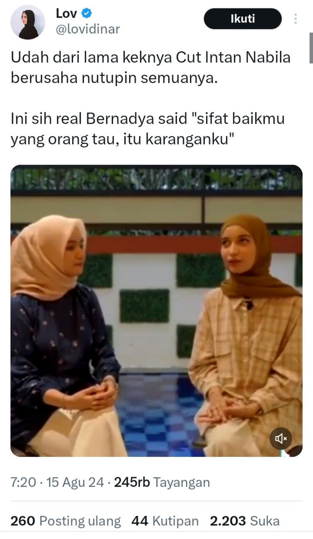 Beredar Video Lawas Cut Intan Nabila Puji Armor Toreador, Sebut Tak Salah Pilih Suami