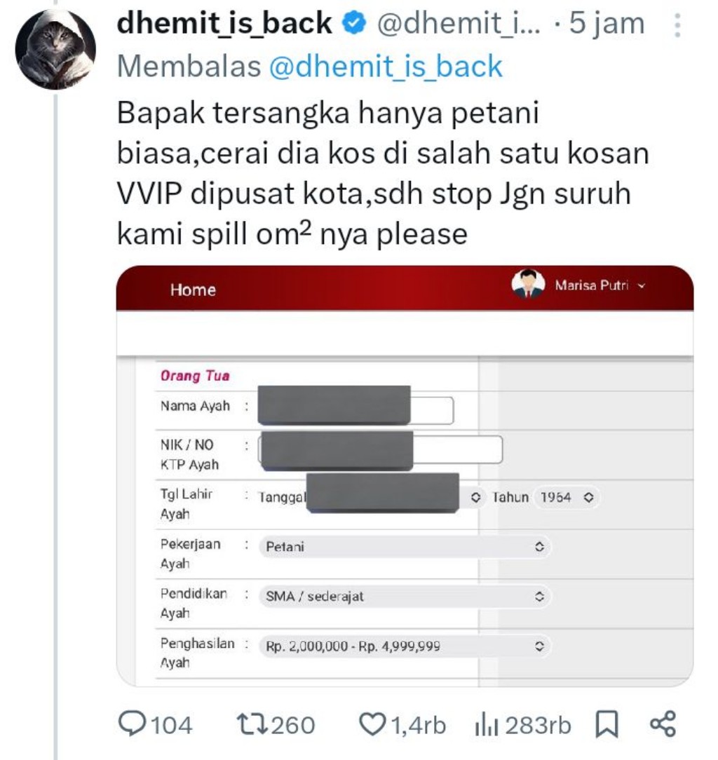 Ayah Diduga Petani, Marisa Putri Punya Mobil dan Tinggal di Kos Elit