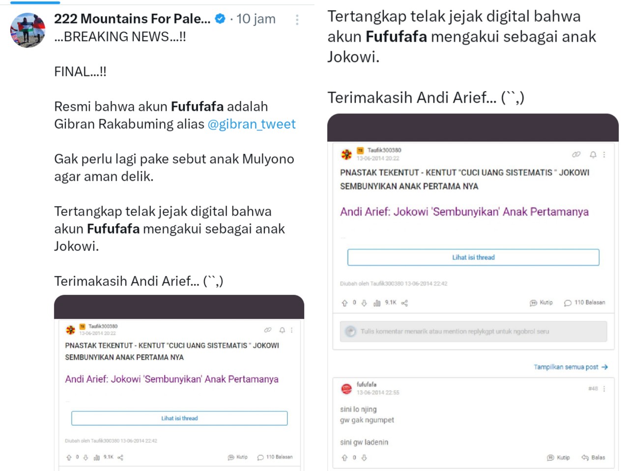 Andi Arief Sindir Jokowi, Akun Fufufafa Diduga Gibran Rakabuming Emosi