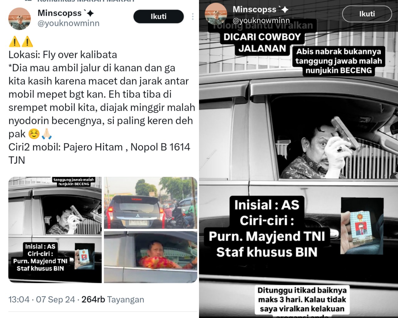 Pengemudi Pajero Diduga Staf Khusus BIN Pamer Pistol, Tak Terima Mobil Diserempet