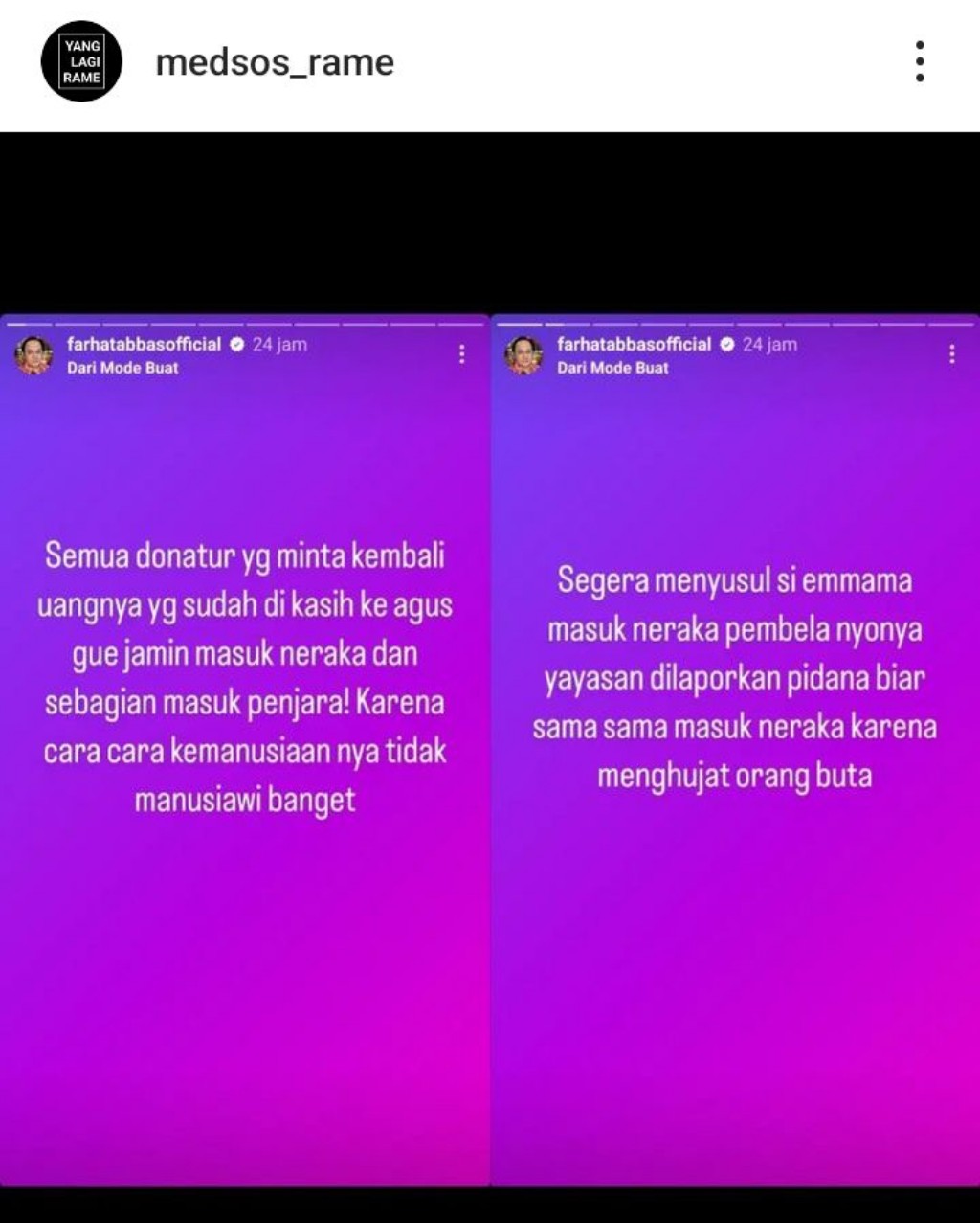 Donatur Minta Kembali Donasi Agus, Farhat Abbas: Gue Jamin Masuk Neraka
