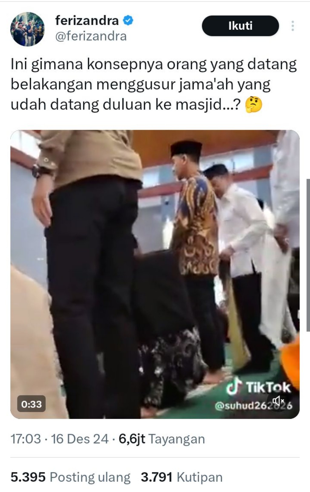 Jemaah Saf Depan Salat Jumat Diusir Pengawal Wapres Gibran, Paspampres Angkat Bicara