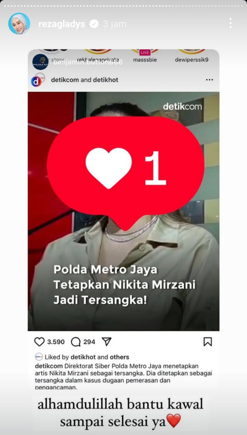 Polisikan Nikita Mirzani Hingga Ditetapkan Tersangka, Bos Skincare Reza Gladys: Alhamdulillah