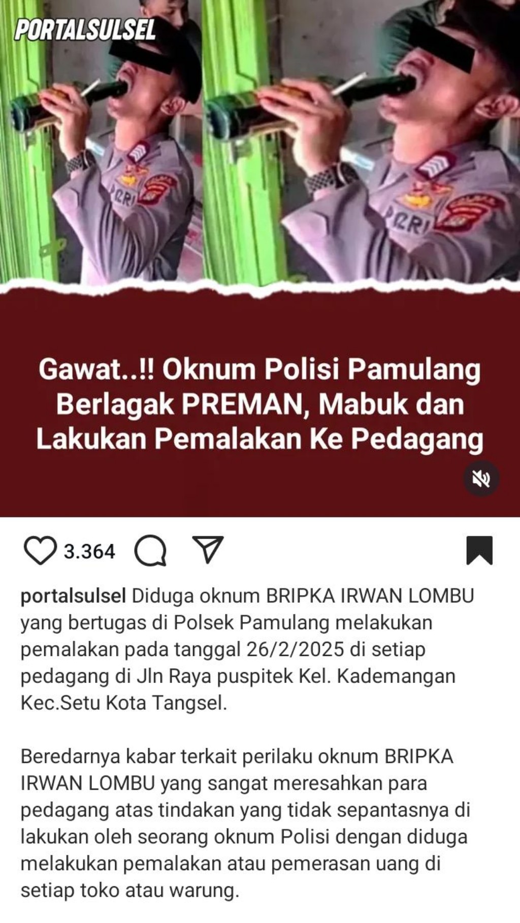 Sambil Mabuk, Oknum Polisi di Tangerang Selatan Diduga Palak Pedagang