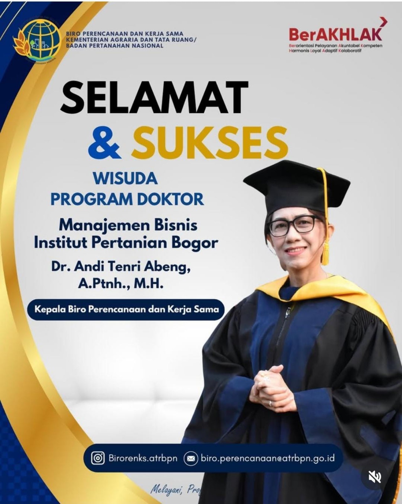 Kabiro Perencanaan dan Kerjasama ATR/BPN dan Dewan Pembina KAPTI-AGRARIA Raih Gelar Doktor di IPB