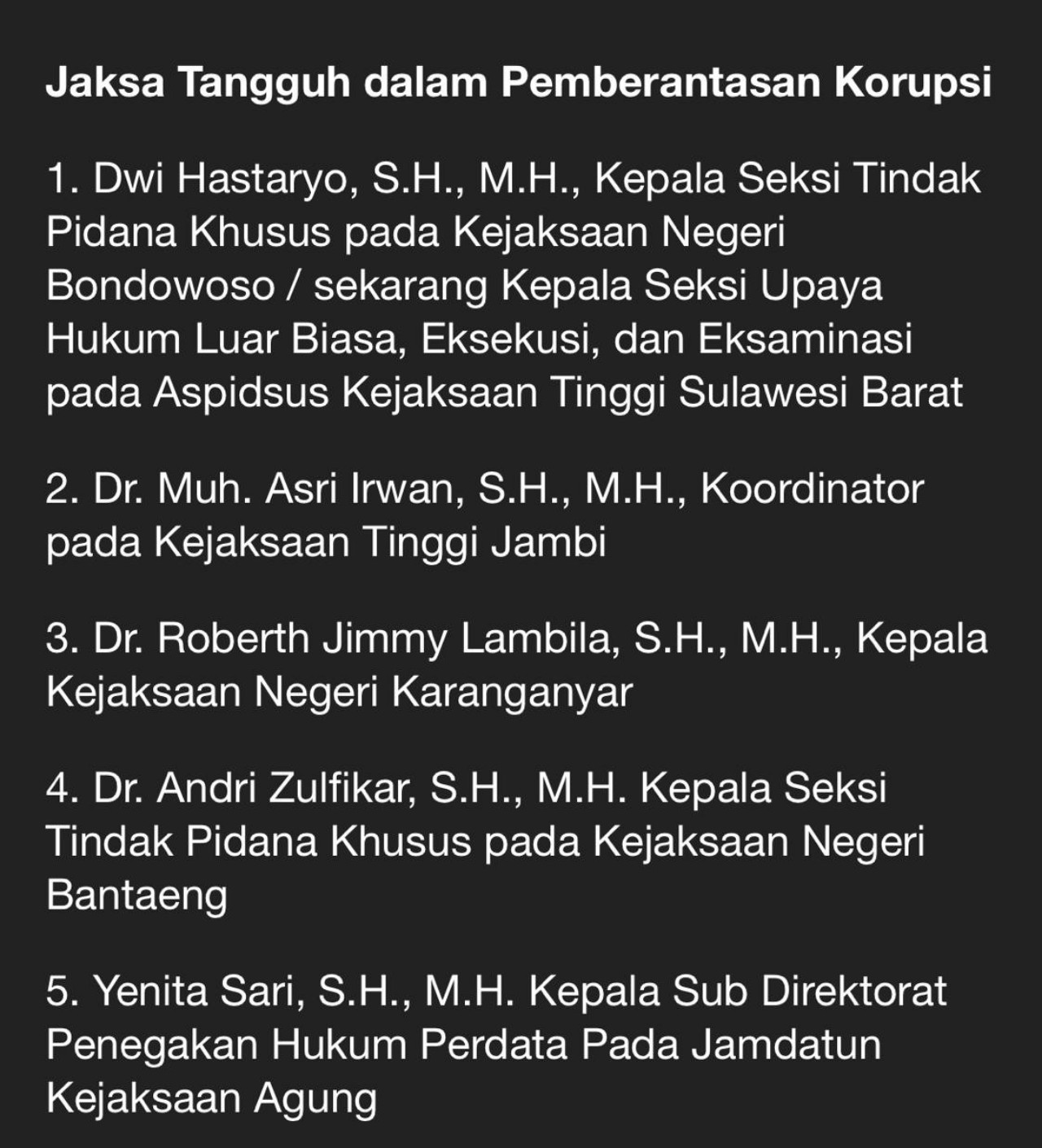 Muh Asri Irwan Masuk Nominasi 5 Besar Jaksa Tangguh Dalam Pemberantasan Korupsi Adhyaksa Award 2025