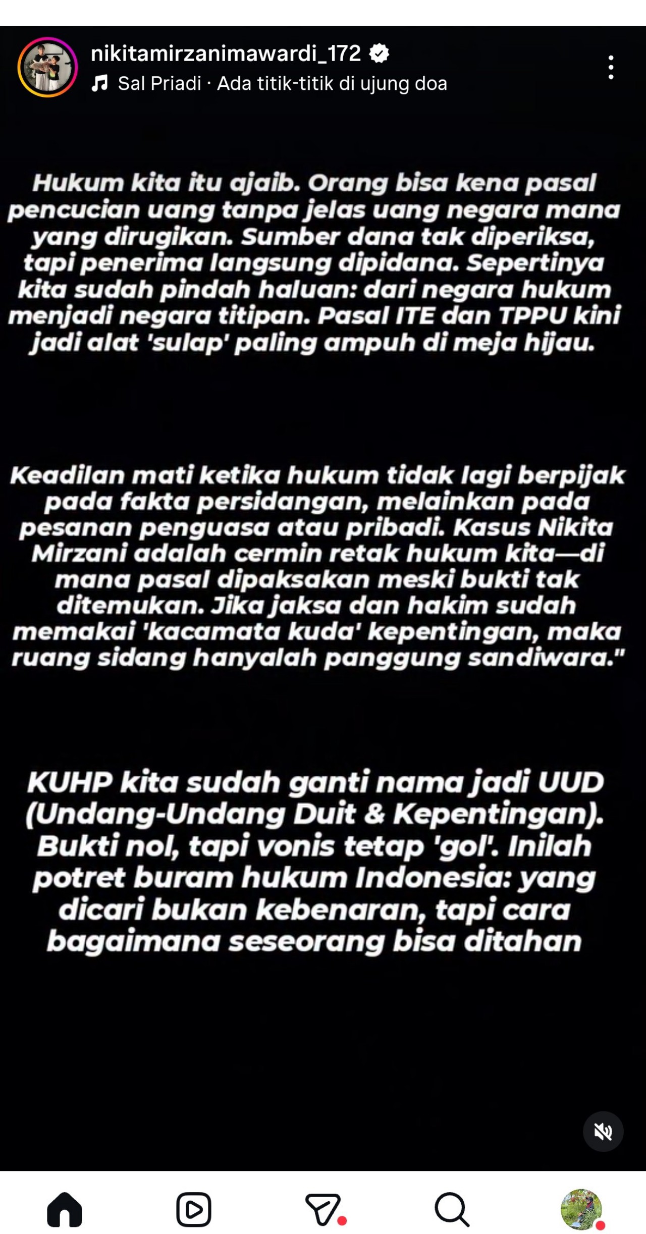 Viral di Medsos, Unggahan Soal Nikita Mirzani Sindir Tajam Penegakan Hukum