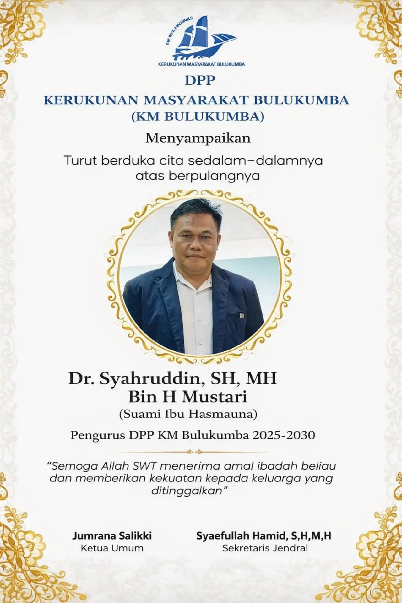 Kabar Duka: Pengurus DPP KM Bulukumba Dr Syahruddin Meninggal Dunia di Jakarta Utara