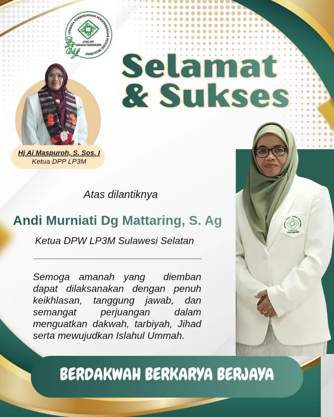 Ketum DPP LP3M Harakah Bakomubin Harapkan Kepemimpinan Murniati Perkuat Dakwah dan Pendidikan di Sulsel