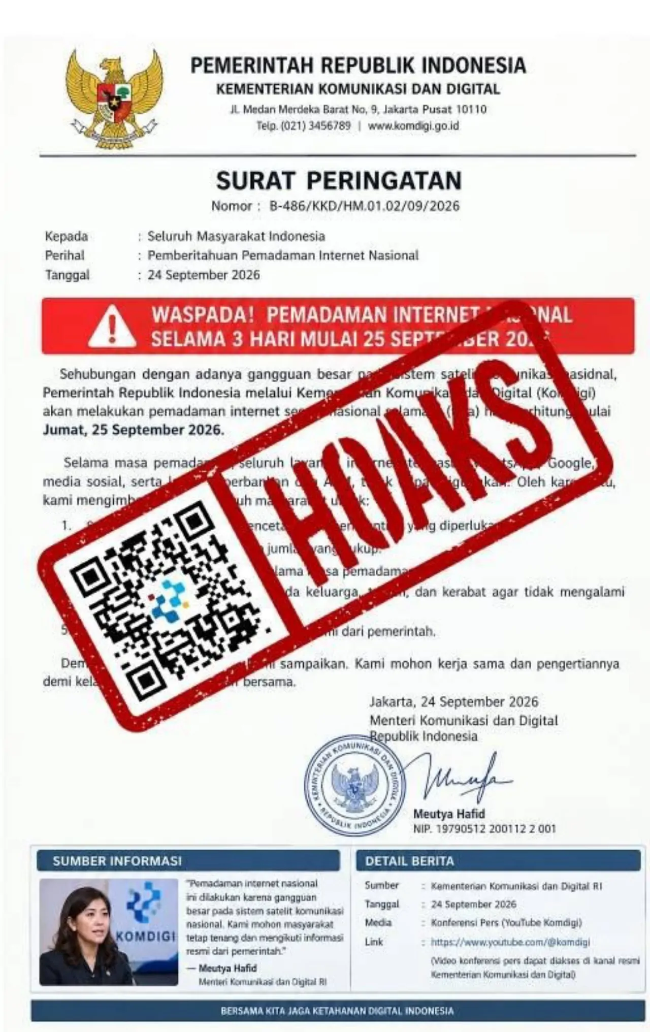 Hoaks Pemadaman Internet Nasional 25-27 September, Wamenkomdigi Gandeng APH Kejar Pelaku