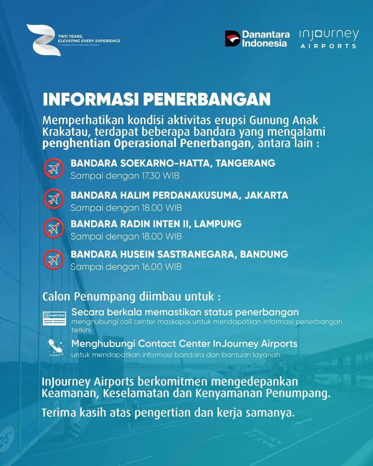 Erupsi Gunung Anak Krakatau Berdampak, 4 Bandara Hentikan Operasional Penerbangan